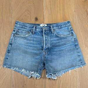 Agolde Parker Long Denim Shorts | 29 | Button Fly | Boyfriend Style | Raw Hem